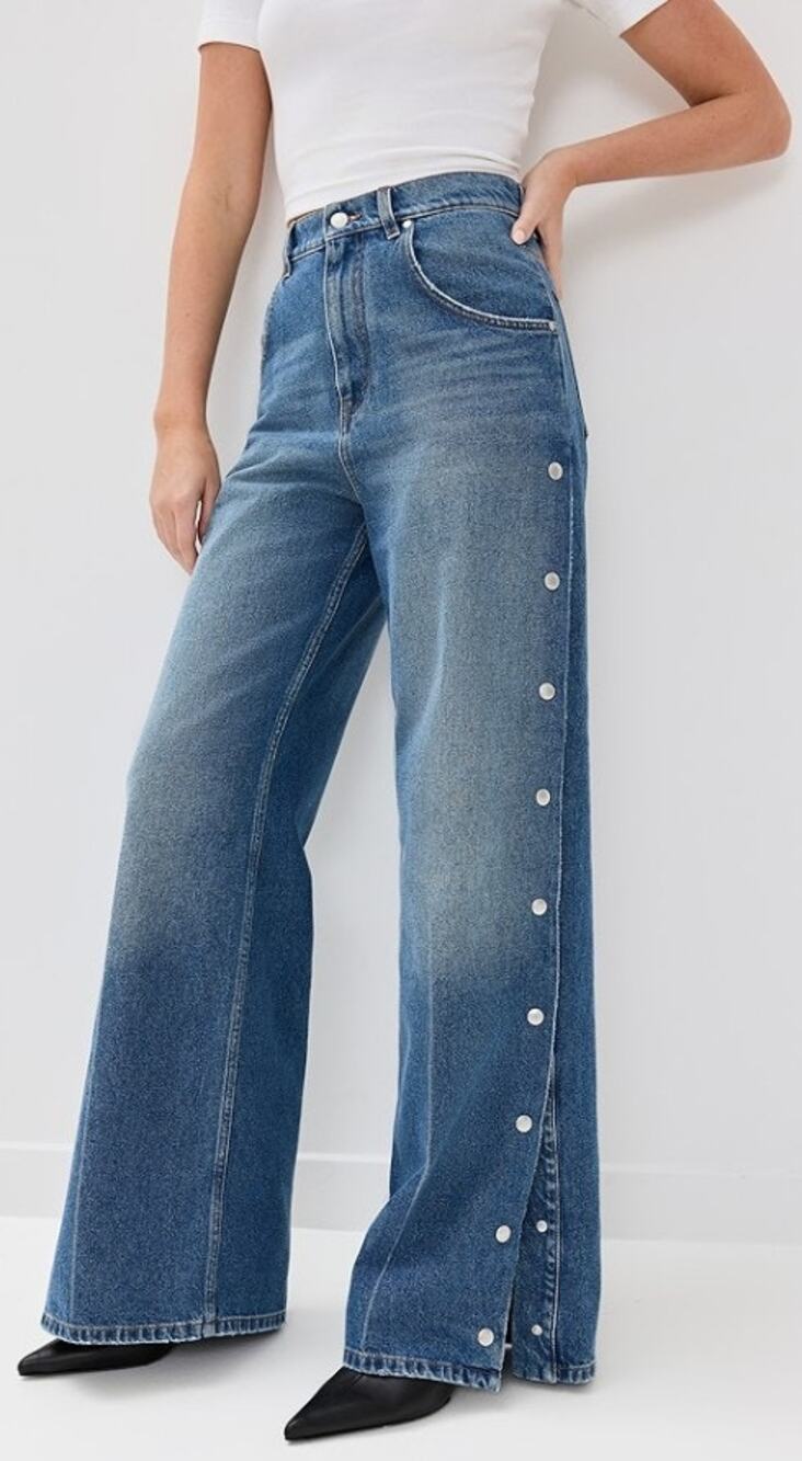 Stella McCartney Studded Snap Blue Denim Loose Bootcut Jeans Womens Size 24 / XS